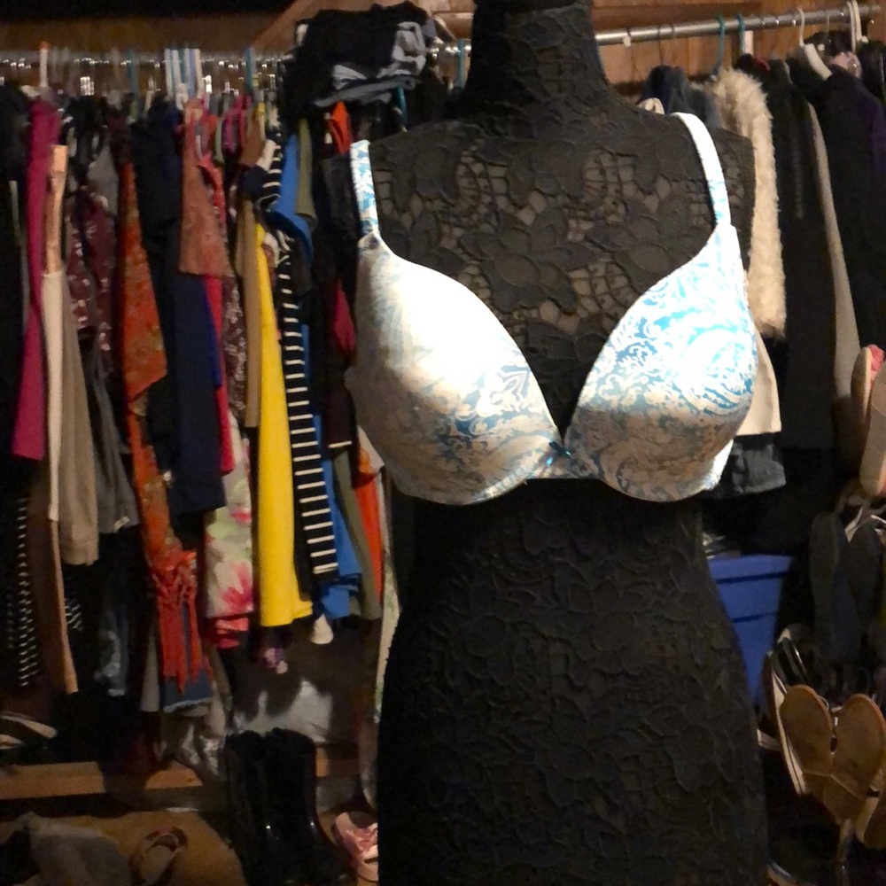 Blue and white bra